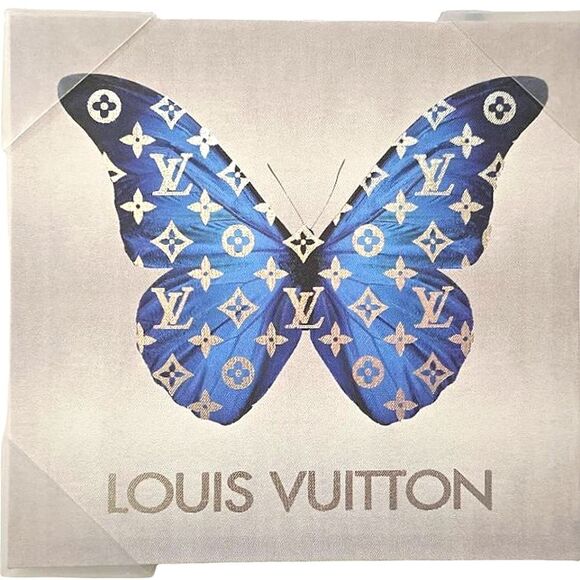 At Home Silver Foil Louis Vuitton Logo In Blue Butterfly Canvas Wall Decor